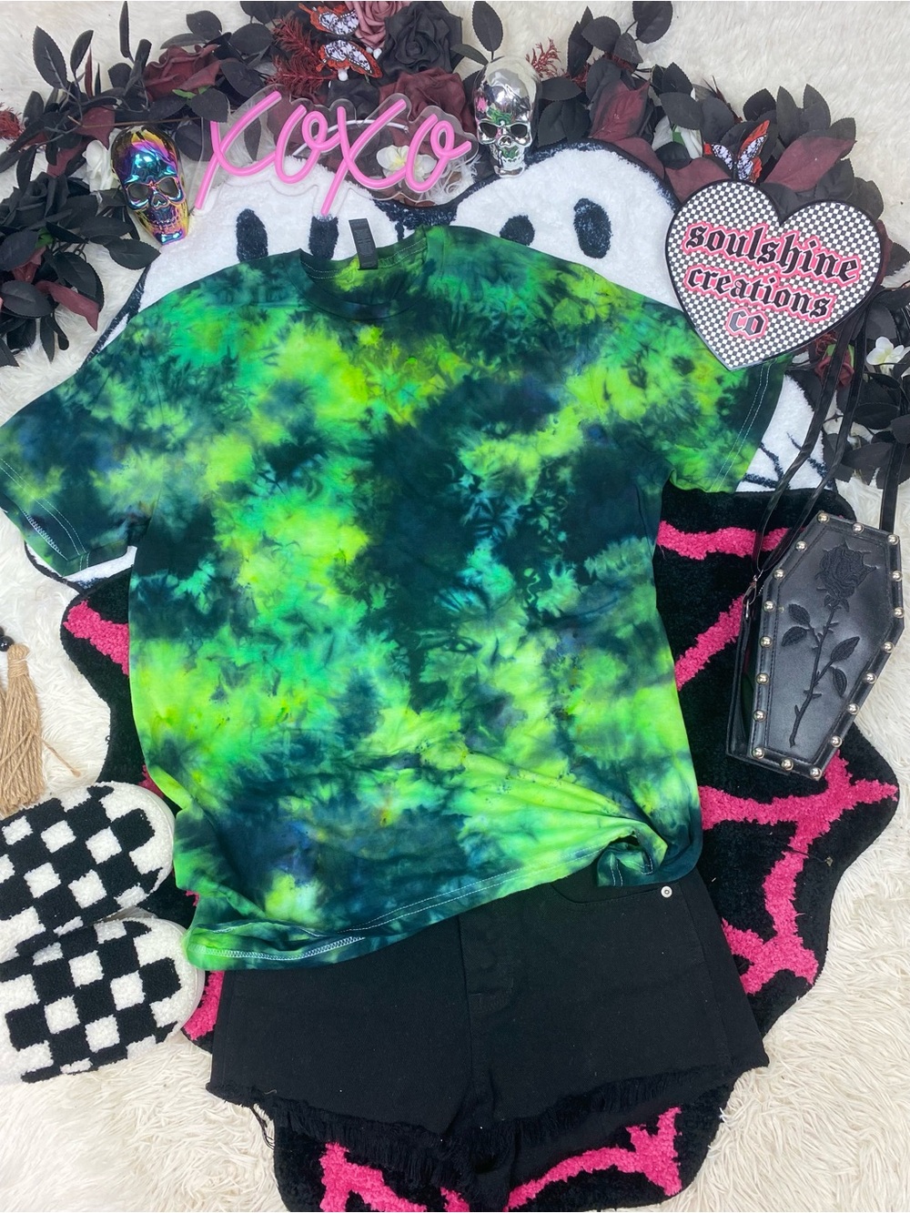 Gotham City Neon Green & Black Ice Dyed Tie Dye Shirt